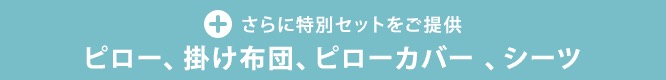 さらに特別セットをご提供 ピロー、掛け布団、ピローカバー 、シーツ